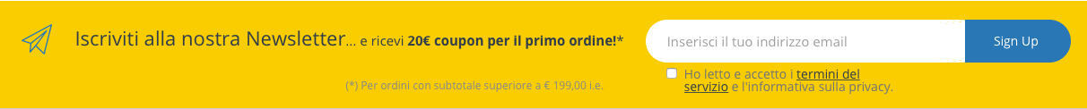 Iscriviti per ricevere € 20,00 di sconto.