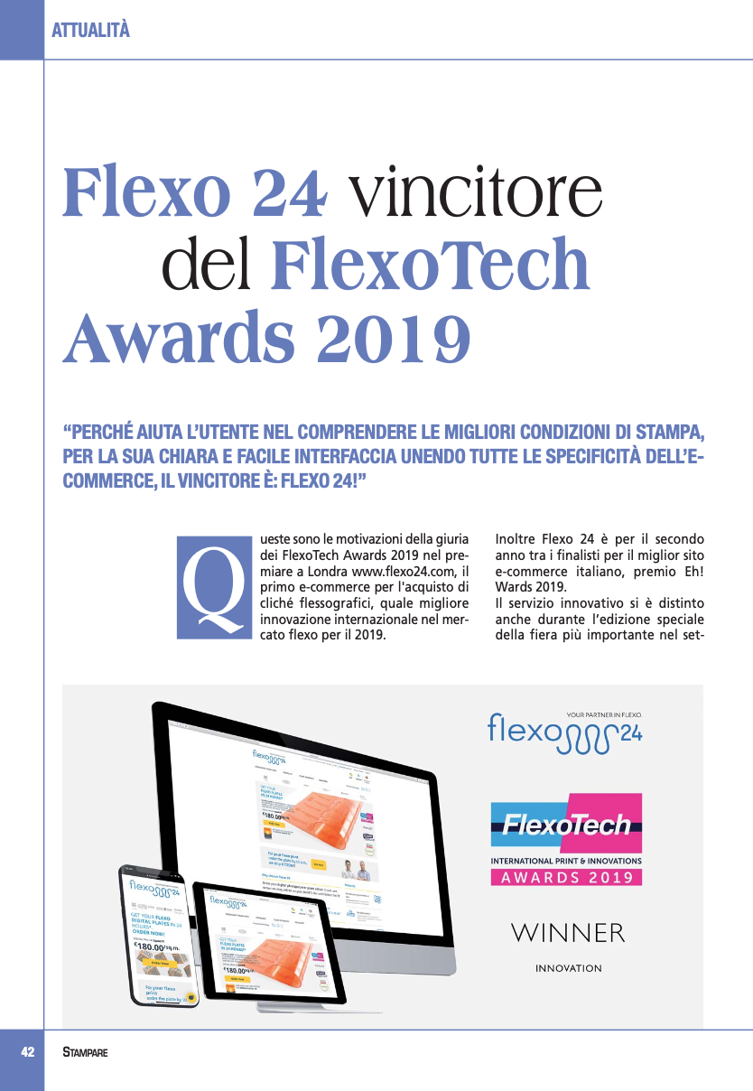 Flexo 24 vincitore del FlexoTech Award 2019! - Magazine Stampare N°10 - 2019. Pag.42